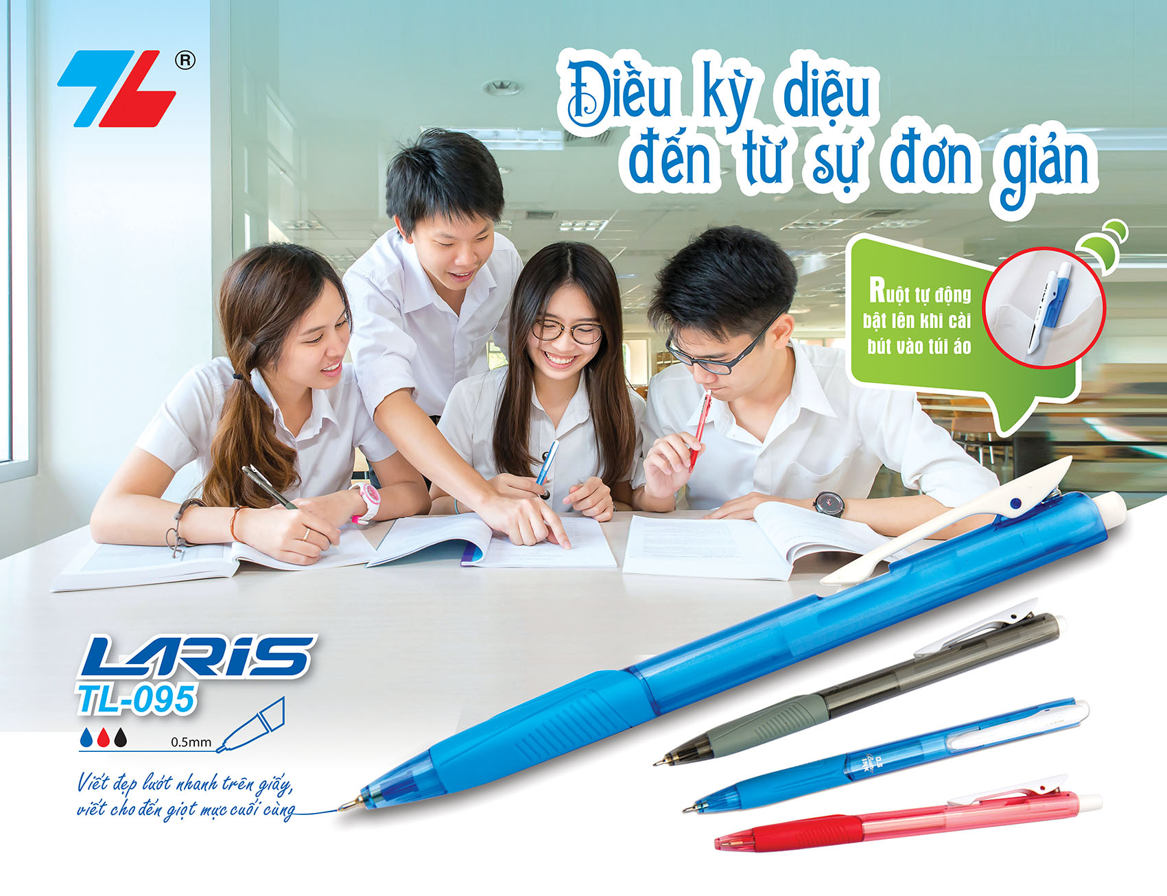 Bút bi TL -095 mới của Thiên Long với thiết kế năng động Bút bi TL -095 mới của Thiên Long với thiết kế năng động